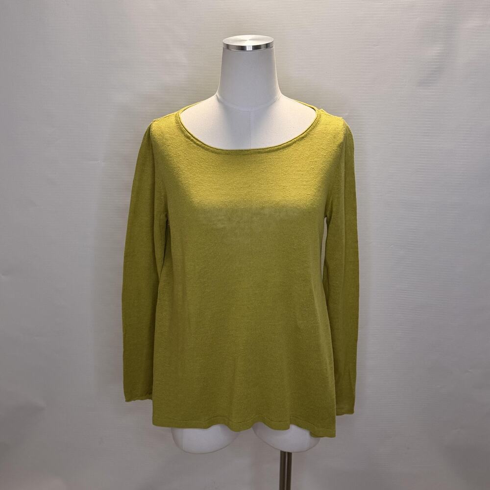 Eileen Fisher Sweater Womens Large Green Organic Linen Scoop Neck Knit Pullover